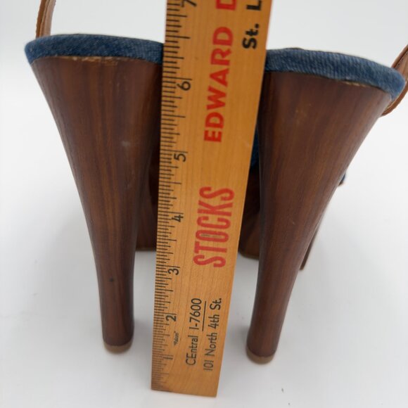 Jessica Simpson Dezzie Mega Wood Platform Sandals Blue Denim JS-DEZZIE Size 9M - Picture 6 of 11
